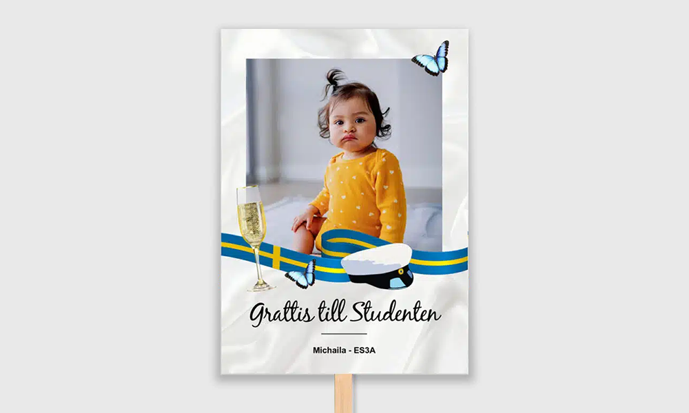 studentskylt med pinne