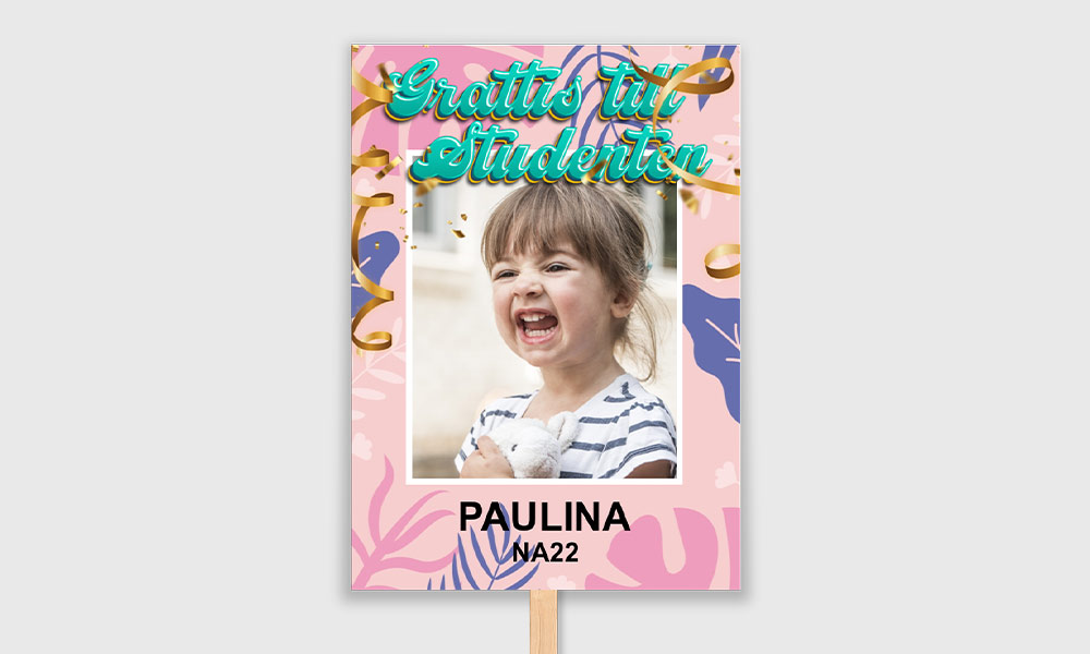 Studentskylt rosa fest