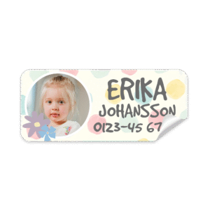 Personlig namnlapp förskola med foto och tydlig text
