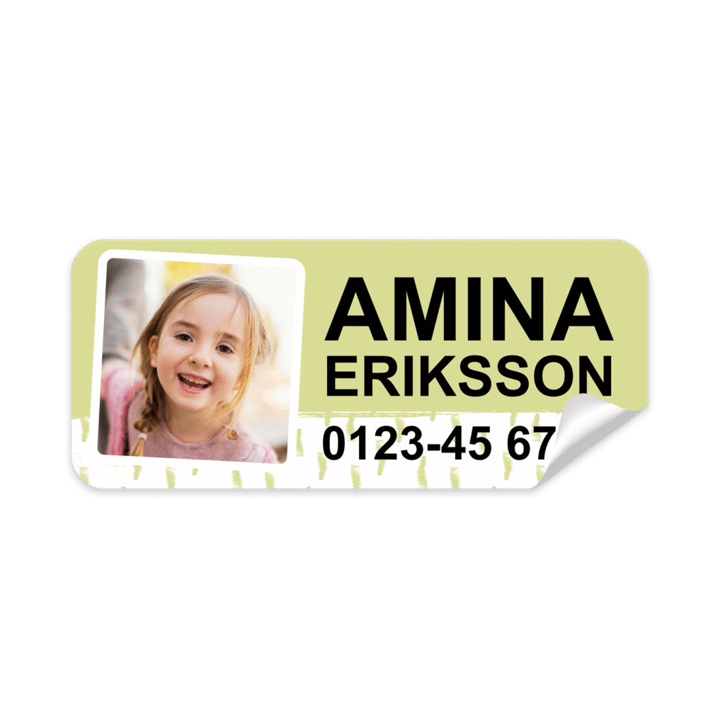 Personlig namnlapp med foto och namn